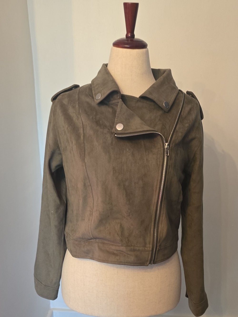 Naked Zebra Olive Green (FAUX)Suede Moto Jacket